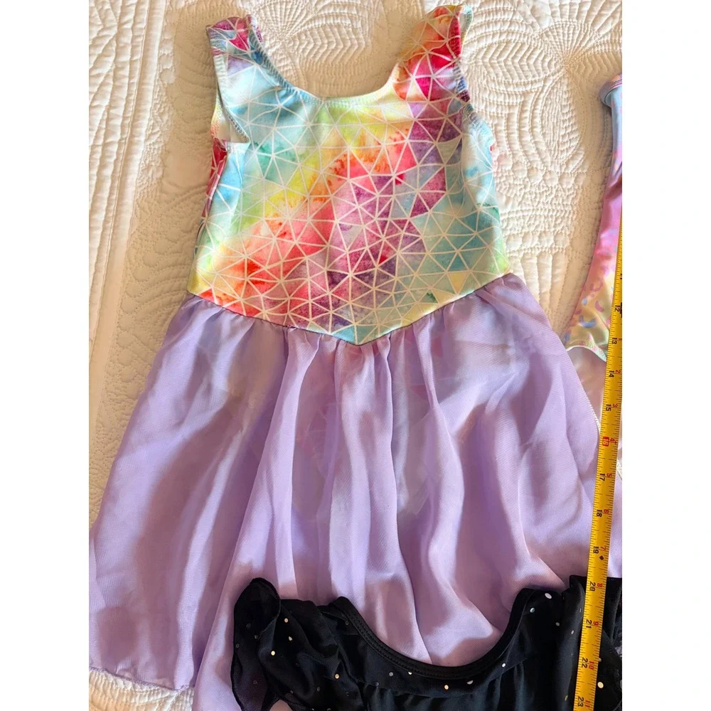 Little Girls Dance Play Leotards Tutus 3-4T Rainbow Pink Black Sparkle, Set of 4